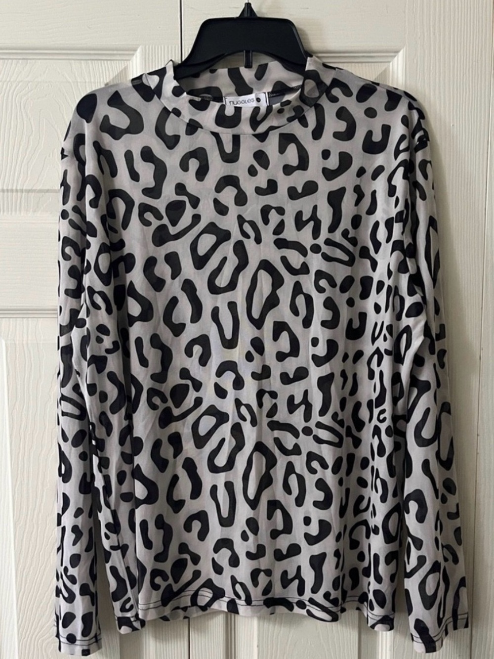 Nuggles 3x Black Leopard-Print Long Sleeve Mesh Top